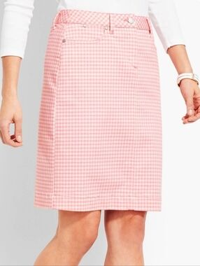 Talbots Pink & White Gingham Denim Pencil Skirt Size 12 Preppy